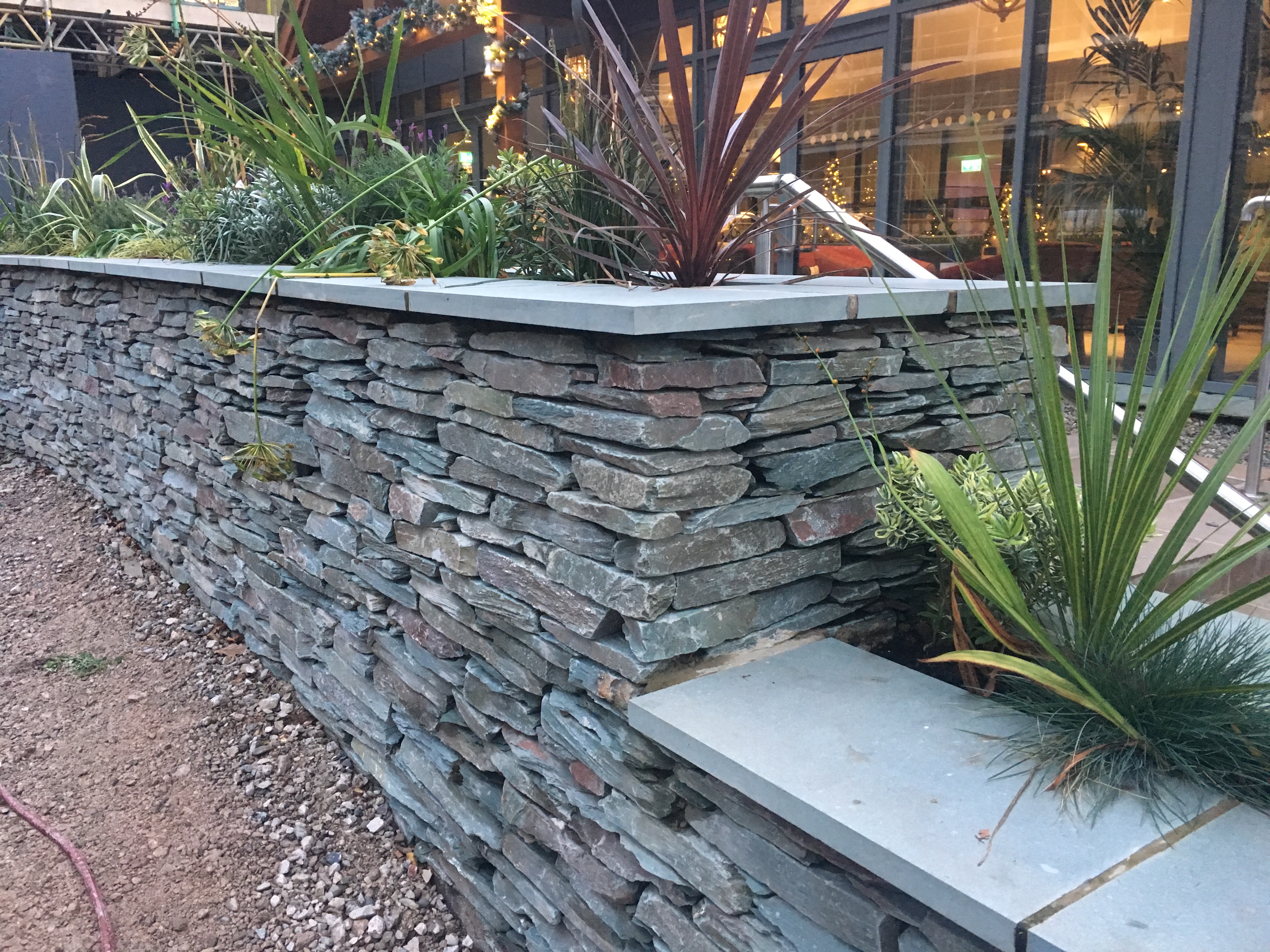 slate wall with plant features