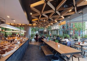 Slate tiles used for flooring and feature counter space inside Gails Artisan Bakery